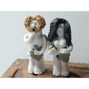 Mini Raw Ceramic / Clay Adam And Eve  FIGURINES‎ - RARE
